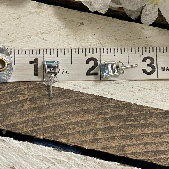 925 Blue Topaz Stud Earrings - Picture 8 of 12